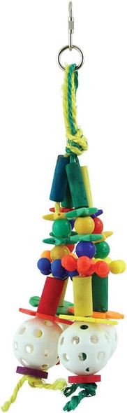 Whiffle Wonder Parrot Toy Colourful Wooden Plastic And Sisal Hanging Toy For African Grey Mini-Macaw