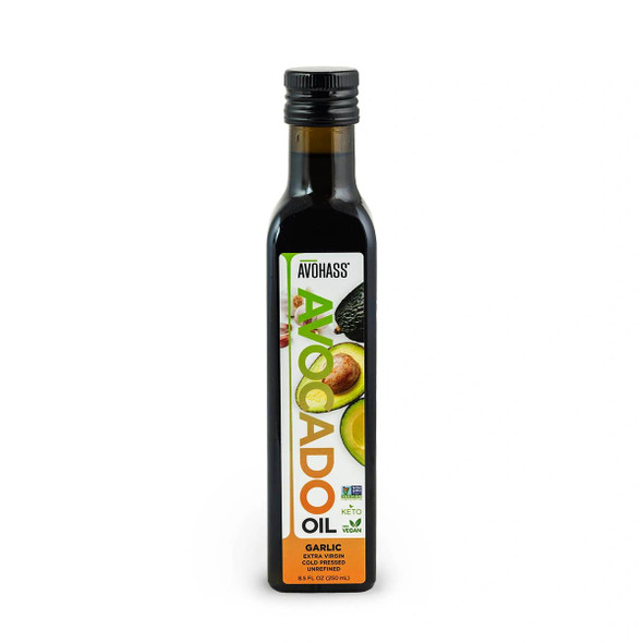 Avohass Garlic Avocado Oil . Glass Bottle Non-Gmo.