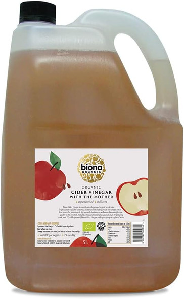Biona Organic Apple Cider Vinegar With Mother 5 L, 5 Percent Acidity - Raw, Unfiltered & Unpasteurised - Naturally Vegan Biona Organic Apple Cider Vinegar With Mother 5 L, 5 Percent Acidity - Raw, Unfiltered & Unpasteurised - Naturally Vegan