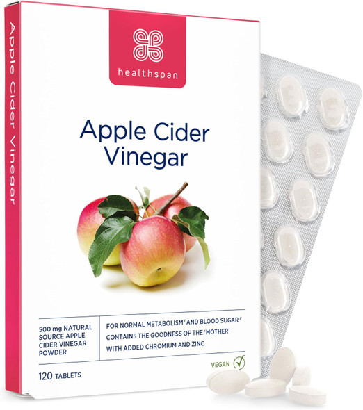 Healthspan Apple Cider Vinegar 500Mg 120 Tablets Friendly Bacteria Metabolism Support Added Zinc & Chromium Vegan Healthspan Apple Cider Vinegar 500Mg 120 Tablets Friendly Bacteria Metabolism Support Added Zinc & Chromium Vegan