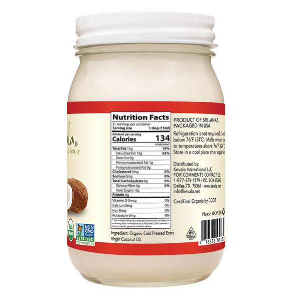 Kevala Organic Raw Coconut Oil, 16 Ounce (Pack Of 2)