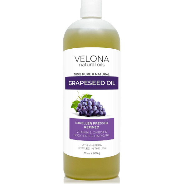 Grapeseed Oil By Velona - 32 Oz 100% Pure And Natural Carrier Oil Refined, Cold Pressed Cooking, Skin, Face, Body, Hair Care Use Today - Enjoy Results Grapeseed Oil By Velona - 32 Oz 100% Pure And Natural Carrier Oil Refined, Cold Pressed Cooking, Skin, Face, Body, Hair Care Use Today - Enjoy Results