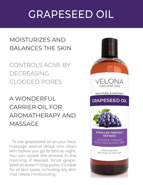 Grapeseed Oil By Velona - 32 Oz 100% Pure And Natural Carrier Oil Refined, Cold Pressed Cooking, Skin, Face, Body, Hair Care Use Today - Enjoy Results Grapeseed Oil By Velona - 32 Oz 100% Pure And Natural Carrier Oil Refined, Cold Pressed Cooking, Skin, Face, Body, Hair Care Use Today - Enjoy Results
