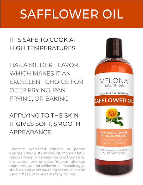 Velona Safflower Oil 16 Oz 100% Pure And Natural Carrier Oil Refined, Expeller Pressed Cooking, Skin, Hair, Body & Face Moisturizing Use Today - Enjoy Results Velona Safflower Oil 16 Oz 100% Pure And Natural Carrier Oil Refined, Expeller Pressed Cooking, Skin, Hair, Body & Face Moisturizing Use Today - Enjoy Results