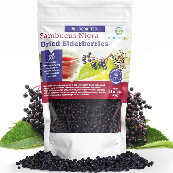 Dried Elderberries - 1Lb Bulk - Hand-Sorted, Wildcrafted, Natural, Non-Gmo, Whole European Immune System Support For Black Elderberry Syrup, Gummies, Jelly, Tea, Wine, Raw Sambucus, One Pound Dried Elderberries - 1Lb Bulk - Hand-Sorted, Wildcrafted, Natural, Non-Gmo, Whole European Immune System Support For Black Elderberry Syrup, Gummies, Jelly, Tea, Wine, Raw Sambucus, One Pound