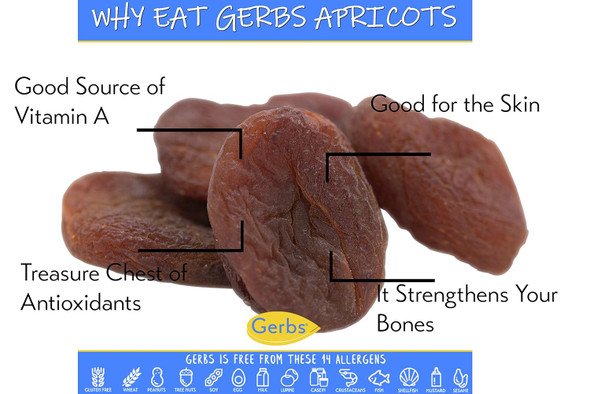 Gerbs Dried Apricots 2 Lbs.  Freshly Dehydrated Packed In Resealable Bulk Bag  Top Food Allergy   Sulfur Dioxide  Great With Yogurt, Cottage Cheese, Oatmeal  Gluten Peanut & Tree Nut