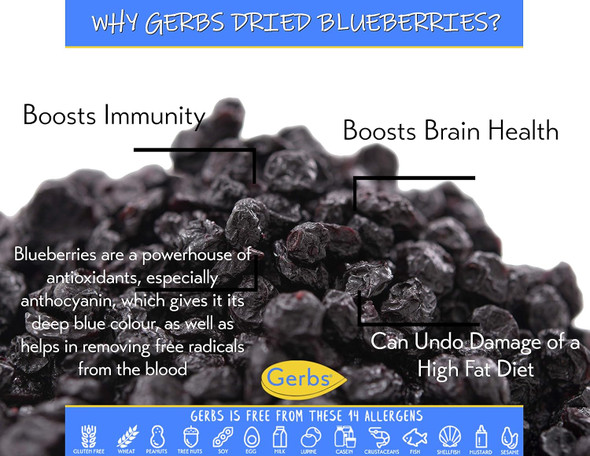 Gerbs Dried Blueberries 4 Lbs.  Freshly Dehydrated Re-Sealable Bulk Bag  Top 14 Food Allergy   Sulfur Dioxide  Blue Berries  Brain & Immune System Booster  Gluten, Peanut, Tree Nut Gerbs Dried Blueberries 4 Lbs.  Freshly Dehydrated Re-Sealable Bulk Bag  Top 14 Food Allergy   Sulfur Dioxide  Blue Berries  Brain & Immune System Booster  Gluten, Peanut, Tree Nut