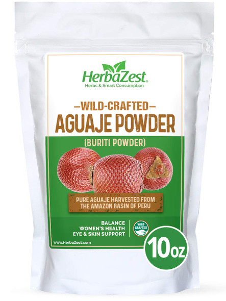 Herbazest Aguaje Powder Superfood For Women - 10Oz (283G) - Wild Crafted & 100% Pure - Vegan & Gluten  - Perfect For Smoothies & Juices, Baked & Non-Baked Goods, Yogurt & Cereal, Ice Cream & More