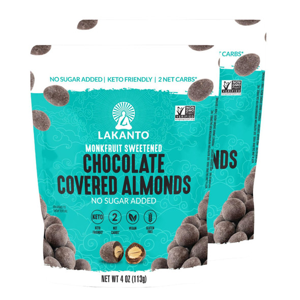 Lakanto Chocolate Covered Almonds - Sweetened With Monk Fruit Sweetener, Keto Diet Friendly, On The Go Healthy Snack, Vegan, Dark Chocolate, Sea Salt, Cocoa Butter (Almonds - Pack Of 2)
