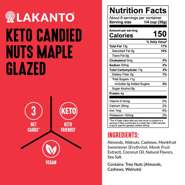 Lakanto Keto Mixed Candied Nuts Variety Pack - No Sugar Added, Sweetened With Monk Fruit, 3 Net Carbs, Keto Diet Friendly, Vegan, On The Go Snack Anytime (Variety Pack)