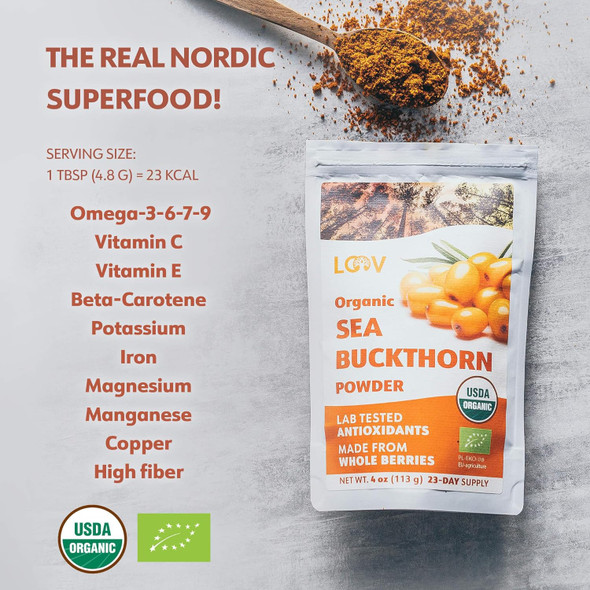 Loov Organic Sea Buckthorn Berry Powder, High In Fiber, Omegas, Vitamin C, Vitamin E, Made From Whole Berries, 4 Oz, Gro Loov Organic Sea Buckthorn Berry Powder, High In Fiber, Omegas, Vitamin C, Vitamin E, Made From Whole Berries, 4 Oz, Gro