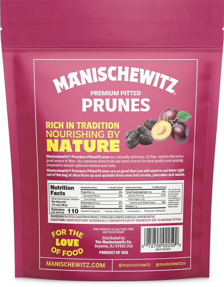 Manischewitz Premium Unsweetened California Pitted Prunes, 8Oz (2 Pack = 1 Pound )  Resealable Bags  Gluten   No Sugar Added  Good Source Of Fiber  Product Of The Usa  Kosher  Made From Dried Plums