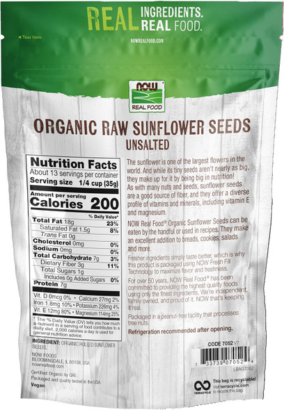 Now Foods,  Organic Sunflower Seeds, Raw And Unsalted, Source Of Fiber And Vitamin E, Hulled For Great Taste, C Now Foods,  Organic Sunflower Seeds, Raw And Unsalted, Source Of Fiber And Vitamin E, Hulled For Great Taste, C