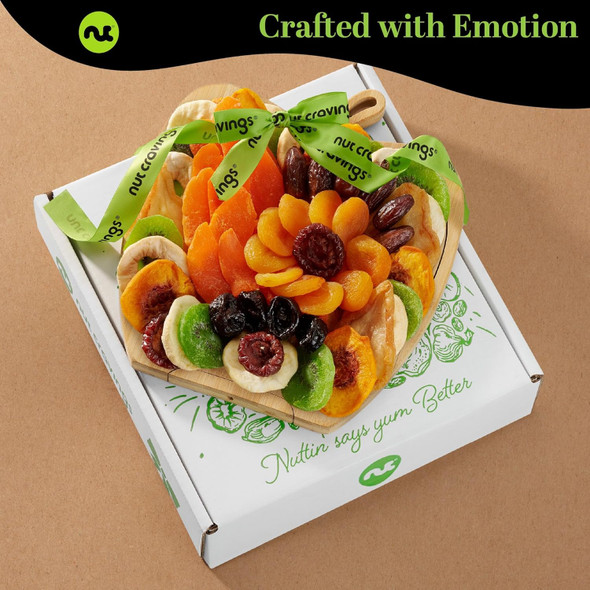 Nut Cravings Gourmet Collection - Mothers Day Dried Fruit Wooden Apple-Shaped  Basket + Tray (9 Assortment) Flower Arrangement Platter With Green Ribbon - Healthy Kosher Usa Made