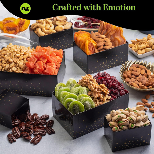 Nut Cravings Gourmet Collection - Mothers Day Mixed Nuts  Basket Black Tower + Heart Ribbon (12 Assortments) Arrangement Platter, Birthday Care Package - Healthy Kosher Usa Made