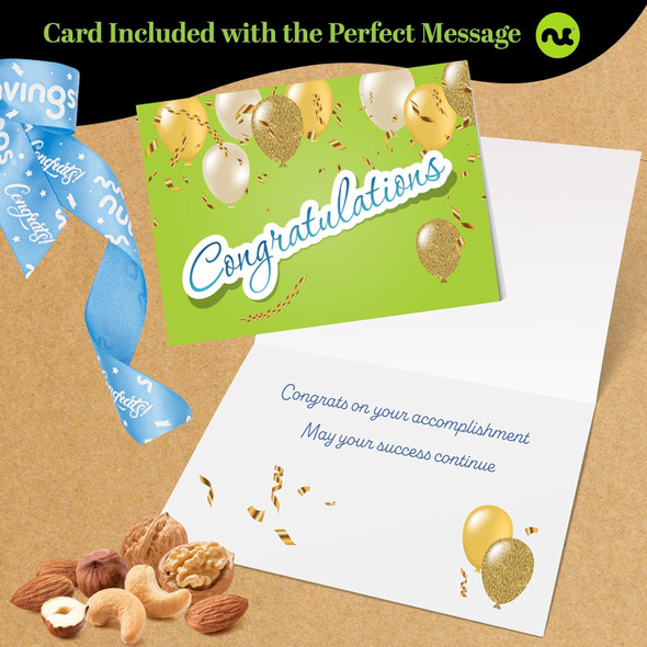 Nut Cravings Gourmet Collection Congratulations Nuts  Basket With Congrats Ribbon + Greeting Card In Reusable Wooden Tray (12 Assortments) Food Platter Care Package Kosher