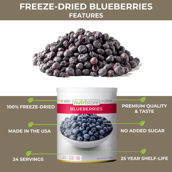 Nutristore Ze Dried Blueberries  #10 Can Fruit  Perfect Healthy Snacks  Bulk Survival Emergency Food Storage Supply  Low Carb/Calorie Canned Camping/Backpacking Supplies  25 Year Shelf Life