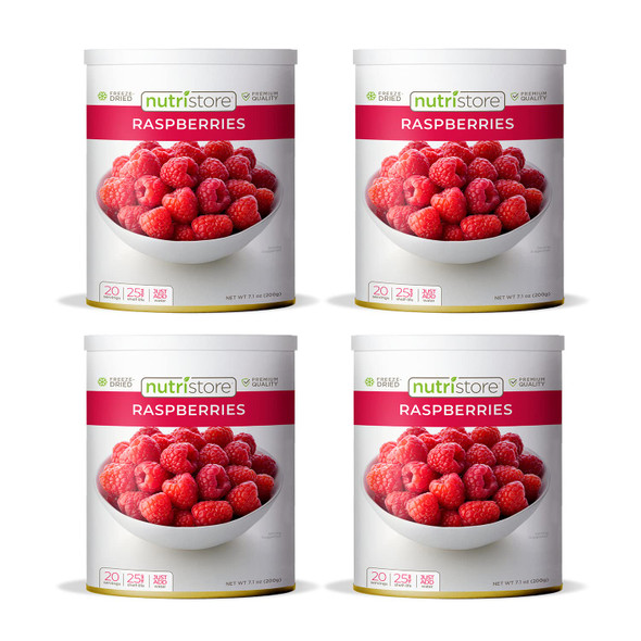 Nutristore Ze Dried Raspberries 4-Pack  100% Natural, Healthy Fruit Snacks Bulk  Premium Quality & Crispy Fresh Taste  Emergency Survival Food Supply  #10 Can  20 Servings  25 Year Shelf Life