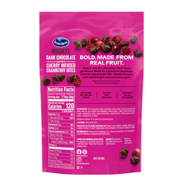Ocean Spray Hershey'S Dark Chocolate Cherry Dipped Cranberry Bites, 5 Oz Bag