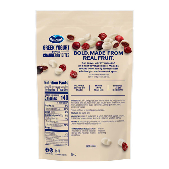 Ocean Spray® Greek Yogurt Covered Craisins®, Greek Yogurt Flavored, Covered Cranberries, Dried Fruit, 5 Oz Pouch (Pack Of 1)
