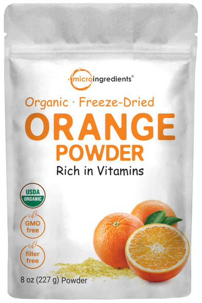 Organic Orange Powder, 8Oz  100% Natural Fruit Powder  Ze-Dried Oranges Source  No Sugar & Additives  Great Flavor For Drinks, Smoothie, & Beverages  Non-Gmo & Vegan Friendly