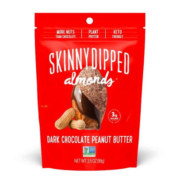 Skinnydipped Dark Chocolate Peanut Butter Almonds, Healthy Snack, Plant Protein, Gluten , 3.5 Oz Resealable Bags, (P