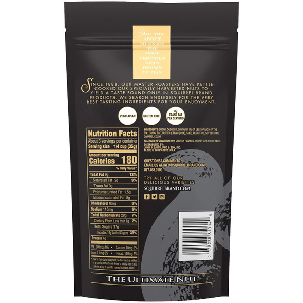 Squirrel Brand Sweet Brown Butter Cashews, 3.5 Ounces, Gluten , Vegetarian