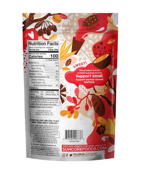 Suncore Foods Organic Dried Goji Berries, Gluten-, Non-Gmo, 8Oz (1 Pack)