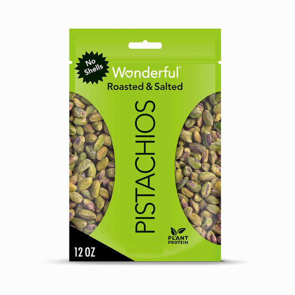 Wonderful Pistachios, No Shells, Roasted And Salted Nuts, 12 Ounce Resealable Bag, Good Source Of Protein, Gluten ,