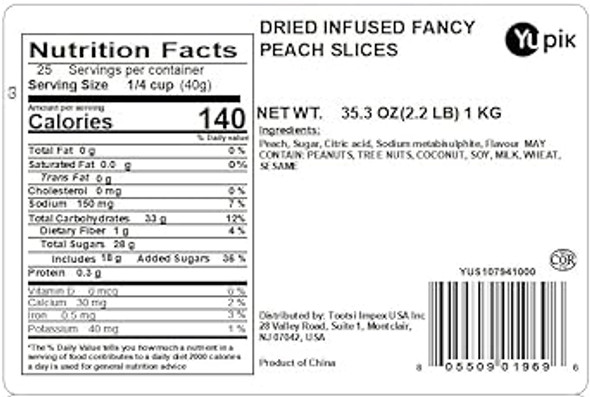 Yupik Dried Infused Fancy Peach Slices, 2.2 Lb, Dried Fruit, Snack On The Go, Chewy & Sweet