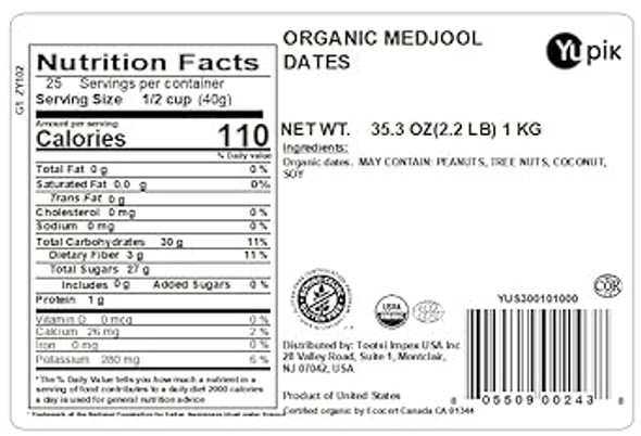 Yupik Organic Dry Fruits, Medjool Dates, 2.2 Lb, Non-Gmo, Vegan, Gluten-, Pack Of 1