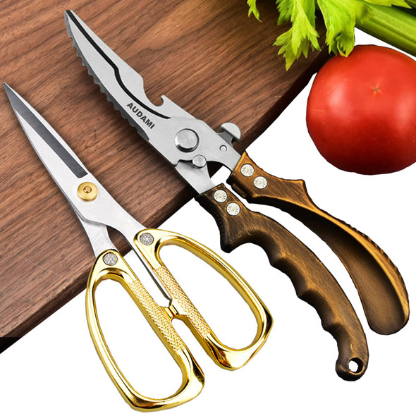 Audami Premium Kitchen Shears 2-Pack Heavy Duty Poultry & Meat Scissors Bone Shears For Cooking