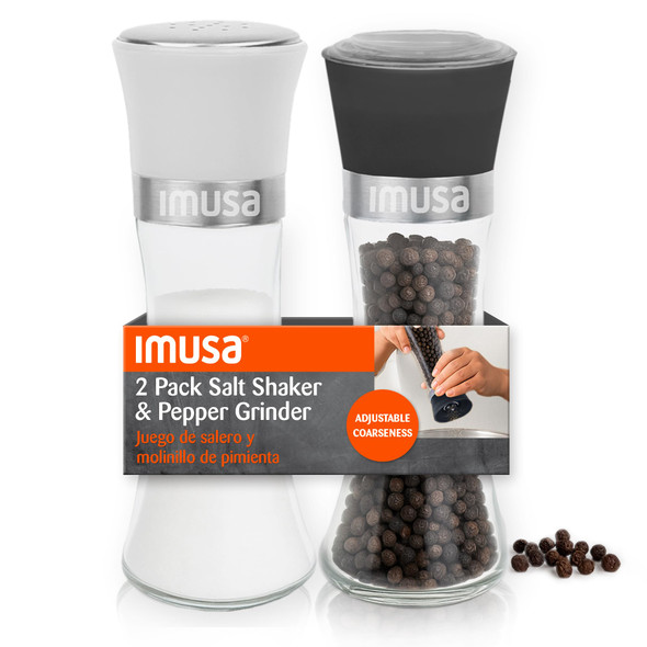 Best Brands Imusa Salt Shaker And Pepper Grinder Set – 2 Pack  Salt Shaker And Pepper Mill Set Manual Adjustable Ceramic Core Pepper Grinder 6 Oz Capacity Refillable Salt And Pepper Set For Kitchen