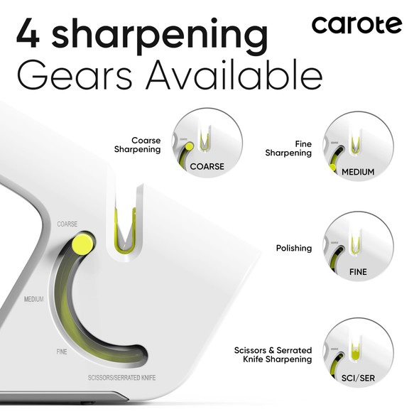 Carote 4-In-1 Knife Sharpener Pocket Knife Sharpener With A Non-Slip Base Scissor Sharpener For Chefs & Serrated & Paring Knives Compact For Easy Storage Light Grey