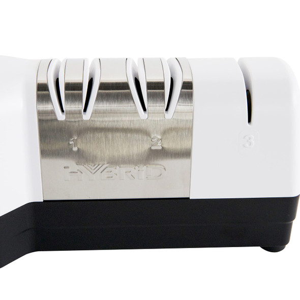 Chef’Schoice Hybrid Knife Sharpeners For 20-Degree Straight-Edge And Serrated Knives Combines Electric & Manual Sharpening With 100-Percent Diamond Abrasives And Precision Angle Guides 3-Stage White Chef’Schoice Hybrid Knife Sharpeners For 20-Degree Straight-Edge And Serrated Knives Combines Electric & Manual Sharpening With 100-Percent Diamond Abrasives And Precision Angle Guides 3-Stage White