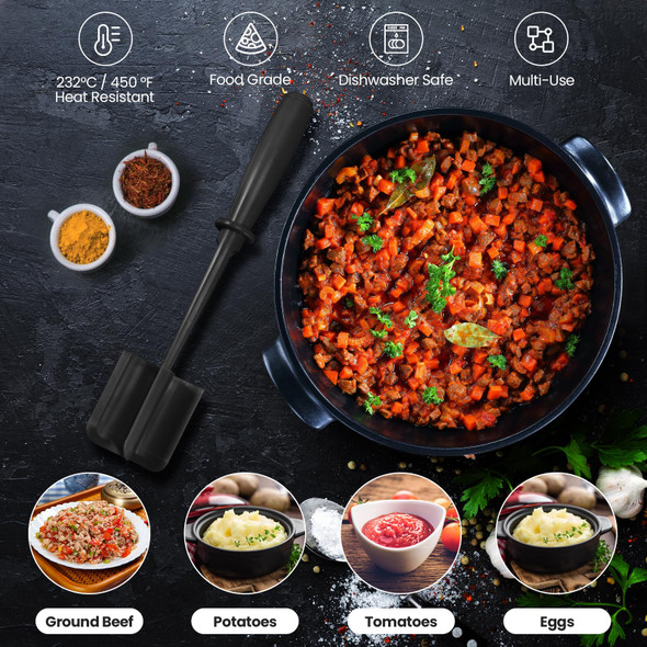 Cunsenr Premium Meat Chopper - 5 Curve Blade Ground Beef Smasher Tool - Heat-Resistant Nylon Meat Masher For Ground Beef Hamburger Potatoes - Non-Stick Ground Meat Chopper For Easy Mixing - Black Cunsenr Premium Meat Chopper - 5 Curve Blade Ground Beef Smasher Tool - Heat-Resistant Nylon Meat Masher For Ground Beef Hamburger Potatoes - Non-Stick Ground Meat Chopper For Easy Mixing - Black