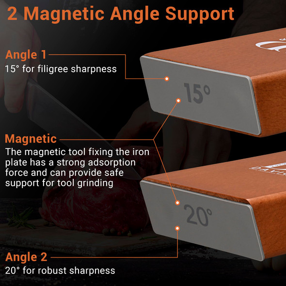 Davior Rolling Knife Sharpener Kit With Diamond Discs 15° & 20° Multi Angle Magnetic Knife Sharpener Roller Tool For Kitchen And Pocket Knives Finger Protector Leather Strop & Carry Bag