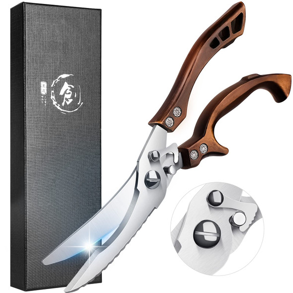 Dream Reach Heavy Duty Poultry Shears With Serrated Edge - For Chicken Bone Meat Turkey Fish - No Rust Spring Loaded Stainless Steel Kitchen Scissors