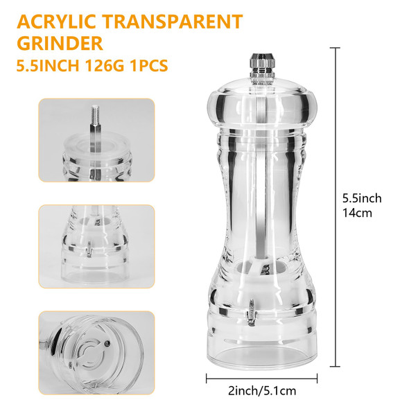 Eispap Clear Acrylic Pepper Grinder Mill Salt And Pepper Shaker Salt Grinder Pepper Mill Shakers Refillable With Adjustable Coarseness Ceramic Rotor-Tall (5.5In) Eispap Clear Acrylic Pepper Grinder Mill Salt And Pepper Shaker Salt Grinder Pepper Mill Shakers Refillable With Adjustable Coarseness Ceramic Rotor-Tall (5.5In)
