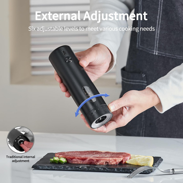 Elmway 2Pack Electric Salt And Pepper Grinder Set Usb Rechargeable With Led Light External Adjustable Coarseness Top Feeding Large Capacity Automatic Salt Pepper Mill Grinder For Kitchen Restaurant