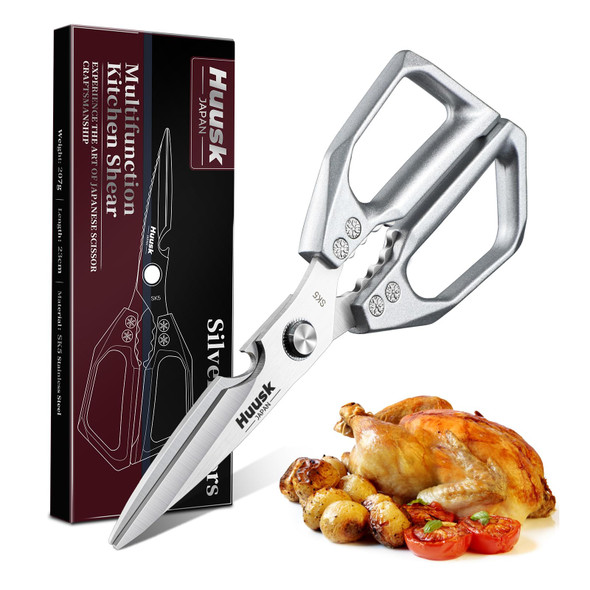 Huusk Kitchen Scissors All Purpose - Stainless Steel Kitchen Shear Sharp Silver Meat Scissors Dishwasher Safe Heavy Duty Poultry Shears Japanese Cooking Scissor For Food Chicken Bones And Turkey