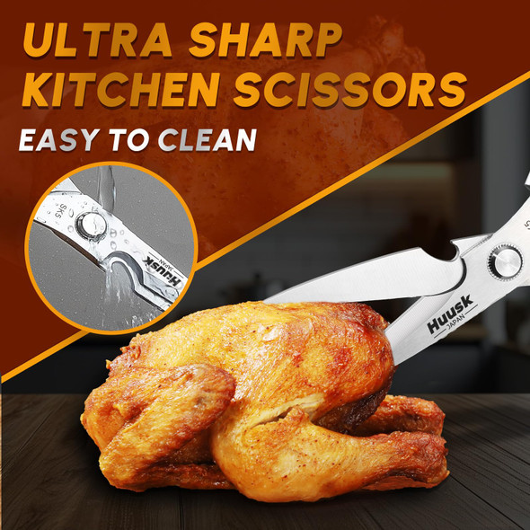 Huusk Kitchen Scissors All Purpose - Stainless Steel Kitchen Shear Sharp Silver Meat Scissors Dishwasher Safe Heavy Duty Poultry Shears Japanese Cooking Scissor For Food Chicken Bones And Turkey