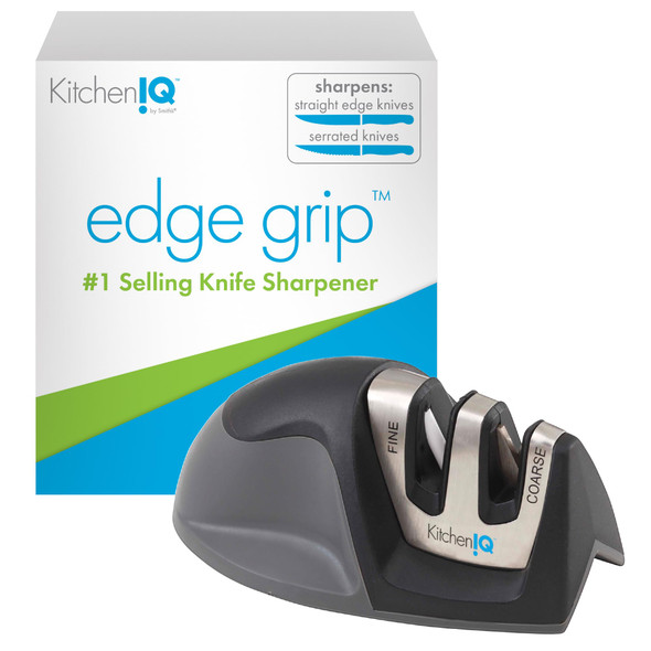 Kitcheniq 50009 Edge Grip 2-Stage Knife Sharpener Black Coarse & Fine Sharpeners Compact For Easy Storage Stable Non-Slip Base Soft Grip Rubber Handle Straight & Serrated Knives