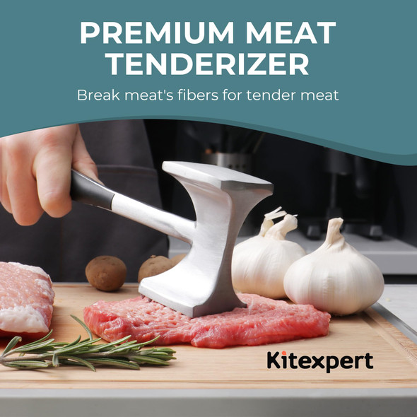 Kitexpert Meat Tenderizer Hammer With Comfortable-Grip Handle Dual-Side Mallet For Kitchen Heavy Duty Pounder For Tenderizing Steak Beef And Fish Kitexpert Meat Tenderizer Hammer With Comfortable-Grip Handle Dual-Side Mallet For Kitchen Heavy Duty Pounder For Tenderizing Steak Beef And Fish