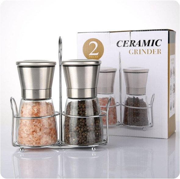 Kunpengzhi 2 Pack Salt And Pepper Grinder Set Steel Manual Spice Adjustable Coarseness With Five Grinding Level Pepper Mill Grinders Shakers Set With Silicone Funnel