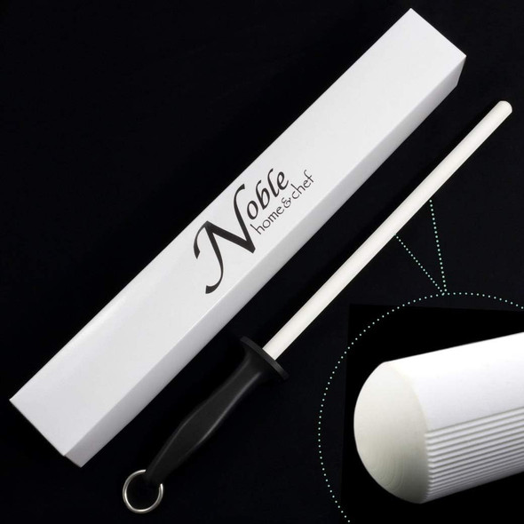 Noble Home & Chef Professional 11.5 Inch Ceramic Honing Rod Has 2 Grit Options A Firm-Grip Handle Hanging Ring And Japanese Ceramic. Noble Home & Chef Sharpening Rods Are Perfect For Chefs (White 1000/2000 Grit)
