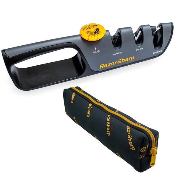 Razorsharp Knife Sharpener With Adjustable Angle Guide — Diamond-Coated Ceramic Sharpening Stones For All Knives Including Precision Kitchen Professional Chef'S Knives — Non-Slip Rubber Edge Grip