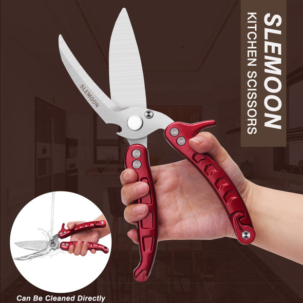 Slemoon Kitchen Shears Heavy Duty Poultry Shears Meat Cutting Dishwasher Safe And Stainless Food Kitchen Scissors For Chicken Turkey Thanksgiving Burgundy