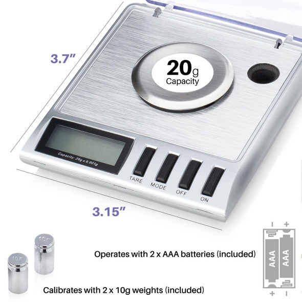 Smart Weigh Gem20-20G X 0.001 Grams High Precision Digital Milligram Jewelry Scale Reloading Jewelry And Gems Scale Calibration Weights And Tweezers Included Smart Weigh Gem20-20G X 0.001 Grams High Precision Digital Milligram Jewelry Scale Reloading Jewelry And Gems Scale Calibration Weights And Tweezers Included