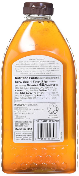 Kirkland Signature Kirkland Signature Raw Unfiltered USA Honey (48 OZ/ 3 LBS), 48 oz(Pack of 1) Kirkland Signature Kirkland Signature Raw Unfiltered USA Honey (48 OZ/ 3 LBS), 48 oz(Pack of 1)